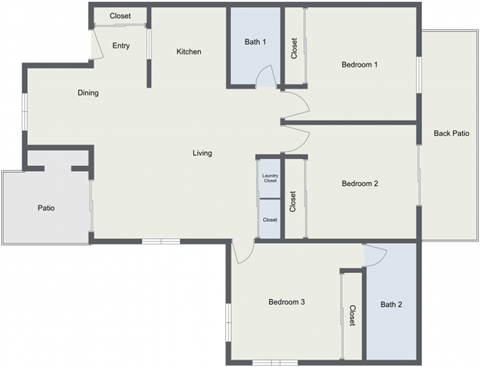 Floor plan for 3 beds, 2 baths, 1132 sqft